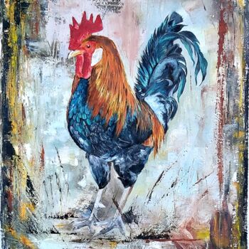 Pintura intitulada "Coq" por Christian Ruffie, Obras de arte originais, Óleo