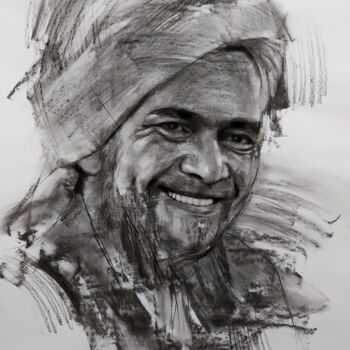 Drawing titled "Habib Umar bin Hafi…" by Muh Ilyas Ruhiyat Artist, Original Artwork, Charcoal