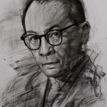 Drawing titled "MOHAMMAD HATTA" by Muh Ilyas Ruhiyat Artist, Original Artwork, Charcoal