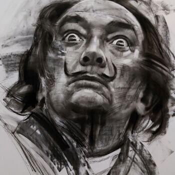 Drawing titled "Salvador dali no.02" by Muh Ilyas Ruhiyat Artist, Original Artwork, Charcoal