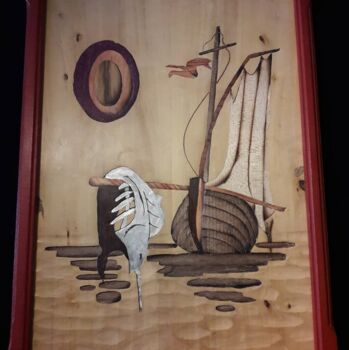 "O Velho e o Mar - E…" başlıklı Heykel Rui Martinho tarafından, Orijinal sanat, Ahşap artwork_cat. üzerine monte edilmiş