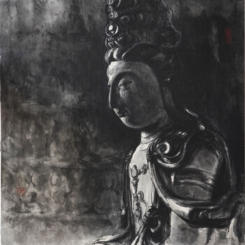 Картина под названием "Bodhisattva-1" - Rui Wang, Подлинное произведение искусства, Чернила Установлен на Алюминий