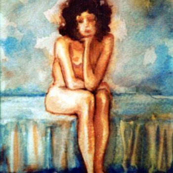 Schilderij getiteld "Nú - Aguarela - Nud…" door Rui Albuquerque, Origineel Kunstwerk, Olie