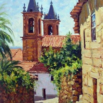 Painting titled "Igreja de Alpedrinh…" by Rui Albuquerque, Original Artwork, Oil