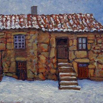 Pintura intitulada "Casario com neve -…" por Rui Albuquerque, Obras de arte originais, Óleo