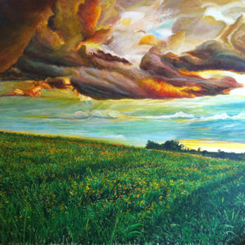 Painting titled "Nuages Enflammés" by Ruisegord, Original Artwork, Acrylic