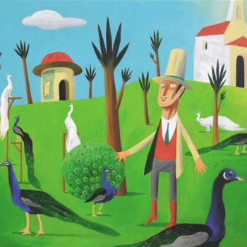Pintura titulada "O Jardim dos Pavões." por Rui Sousa, Obra de arte original