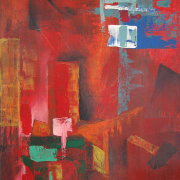 Painting titled ""Composition In Red…" by Rumen Spasov, Original Artwork, Acrylic