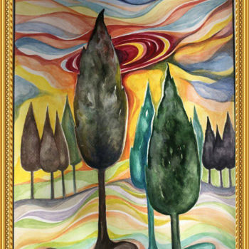 Painting titled "sunset" by Olga Rupchina, Original Artwork, Watercolor