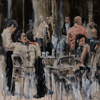 Painting titled "cafe I 24.043" by Rupert Cefai, Original Artwork, Acrylic Mounted on Wood Panel