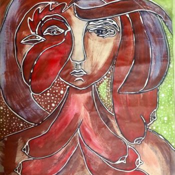 Картина под названием "Женщина-Петух" - Karang, Подлинное произведение искусства, Акрил