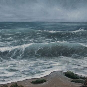 Painting titled "Grey ocean" by Ruslan Bielian, Original Artwork, Oil