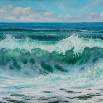 Painting titled "Wonderful ocean" by Ruslan Bielian, Original Artwork, Oil Mounted on Wood Stretcher frame