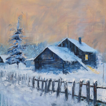 Peinture intitulée ""A house in Siberia"" par Ruslan Gubaydullin, Œuvre d'art originale, Huile