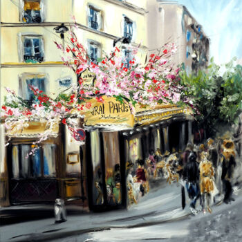 Peinture intitulée "Le Vrai Paris Cafe,…" par Ruslana Levandovska, Œuvre d'art originale, Huile Monté sur Châssis en bois