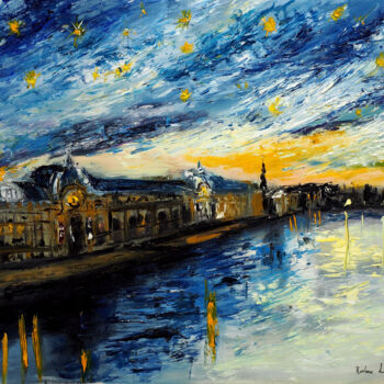 Peinture intitulée "Starry Night over P…" par Ruslana Levandovska, Œuvre d'art originale, Huile Monté sur Châssis en bois