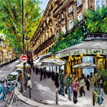 Peinture intitulée "Cafe de Flore, Paris" par Ruslana Levandovska, Œuvre d'art originale, Huile Monté sur Châssis en bois