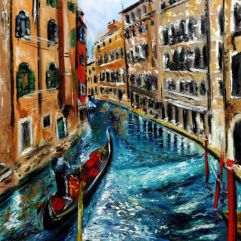 Peinture intitulée "Gondola in Venice,…" par Ruslana Levandovska, Œuvre d'art originale, Huile Monté sur Châssis en bois