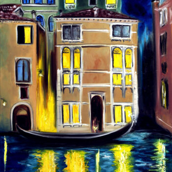 "Night in Venice, It…" başlıklı Tablo Ruslana Levandovska tarafından, Orijinal sanat, Petrol Ahşap Sedye çerçevesi üzerine m…