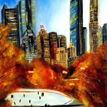 Malerei mit dem Titel "New York City Centr…" von Ruslana Levandovska, Original-Kunstwerk, Öl Auf Keilrahmen aus Holz montiert
