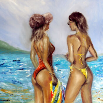 Malerei mit dem Titel "At the Beach" von Ruslana Levandovska, Original-Kunstwerk, Öl Auf Keilrahmen aus Holz montiert