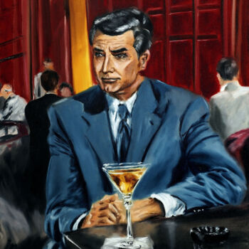 Painting titled "Cary Grant in North…" by Ruslana Levandovska, Original Artwork, Oil Mounted on Wood Stretcher frame