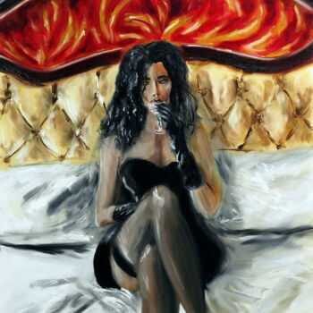 Картина под названием "Woman with a Cockta…" - Ruslana Levandovska, Подлинное произведение искусства, Масло Установлен на Де…