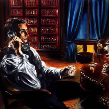 Painting titled "The Whiskey Call" by Ruslana Levandovska, Original Artwork, Oil Mounted on Wood Stretcher frame
