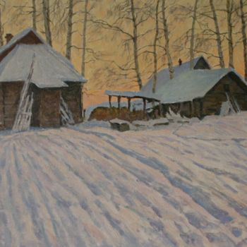 Painting titled "Зимний закат" by Ruslan L. Lavrinenko, Original Artwork, Oil