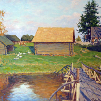 Painting titled "Банька на берегу" by Ruslan L. Lavrinenko, Original Artwork, Oil