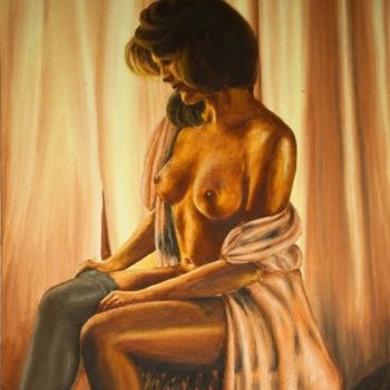 Painting titled "Donna con tenda 1979" by Michele Russolillo, Original Artwork, Oil