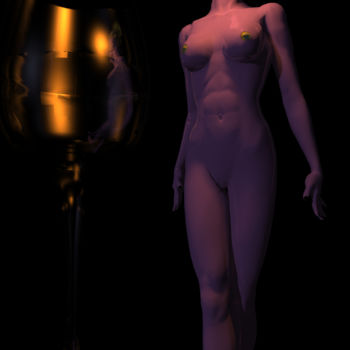 Digital Arts titled "Woman and wine glass" by Russell Newell, Original Artwork, 3D Modeling