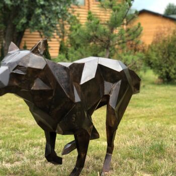 Sculpture intitulée "running wolf" par Rustam Abdulaev, Œuvre d'art originale, Acier inoxydable
