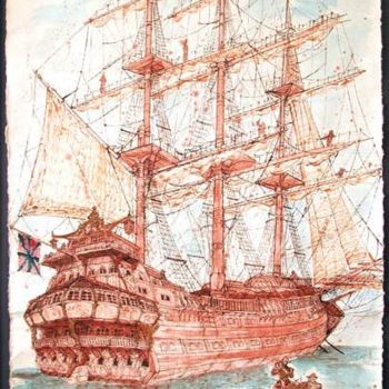 Drawing titled "Tall ship-1" by Gabor Ruszkai, Original Artwork