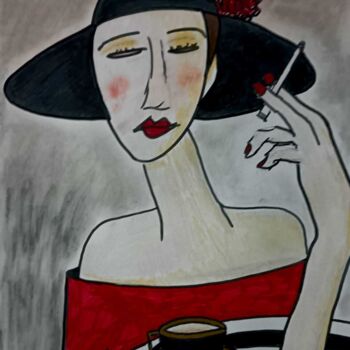 Peinture intitulée "The Lady who smokes…" par Rute Carlos, Œuvre d'art originale, Acrylique
