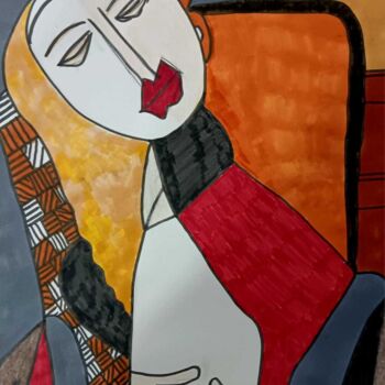 Painting titled "The relaxed woman" by Rute Carlos, Original Artwork, Acrylic