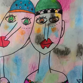 Painting titled "Inseparable" by Rute Carlos, Original Artwork, Acrylic Mounted on Wood Stretcher frame
