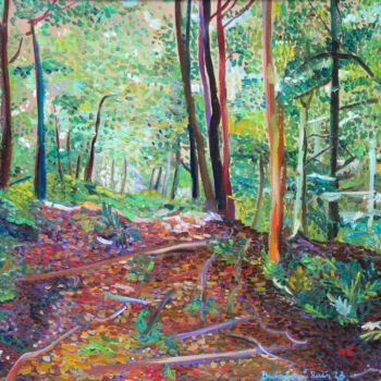 Painting titled "Forest mood 38." by Ruth Dubayová, Original Artwork, Oil Mounted on Wood Stretcher frame