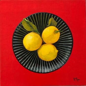 Peinture intitulée "Citrons dans un bol…" par Ruth Piper, Œuvre d'art originale, Huile
