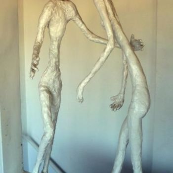 Sculpture titled "2 White Figures" by Ruth Peled-Ney, Original Artwork, Mixed Media