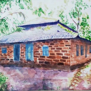Painting titled "Village Home" by Rutujartist, Original Artwork, Watercolor