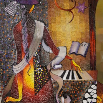 Painting titled "Piano Fantasy" by Ruzanna Melqumyan, Original Artwork, Oil Mounted on Wood Stretcher frame