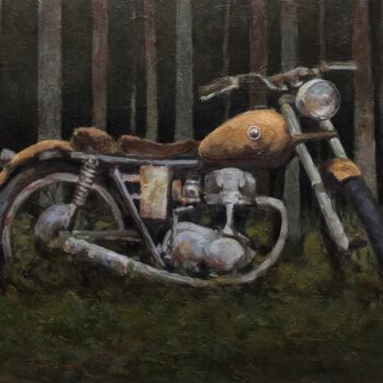 Painting titled "Moto abandonnée" by Ruzel Mura, Original Artwork, Oil