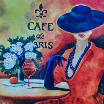Картина под названием "Paris Cafe" - Jaca Mina, Подлинное произведение искусства, Масло