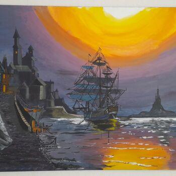 Peinture intitulée "Retour au port" par Rv...Art, Œuvre d'art originale, Acrylique