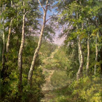 Peinture intitulée "Path with the birch…" par Ruslan Vigovsky, Œuvre d'art originale, Huile