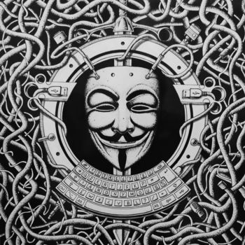 Tekening getiteld "Anonymous" door Roko, Origineel Kunstwerk, Marker
