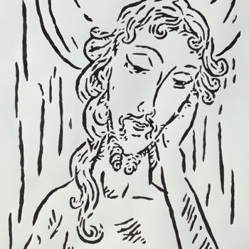 "Jesus no deserto" başlıklı Baskıresim Renato Wilmers tarafından, Orijinal sanat, Linocut