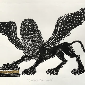 Impressões e gravuras intitulada "Leão de São Marcos" por Renato Wilmers, Obras de arte originais, Linoleogravura