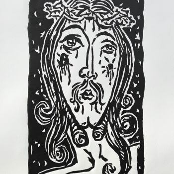 Incisioni, stampe intitolato "O Rei Jesus" da Renato Wilmers, Opera d'arte originale, Incisioni su linoleum